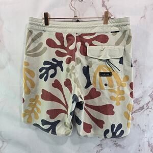 Vissla Swim Trunks Mens 32 Gray Yellow Coral Reef Swim Board Shorts Lace Up